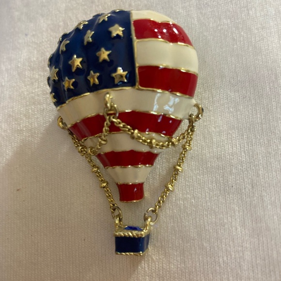 Air Balloon Patriotic Pin Pendant Brooch Red White Blue Stars Stripes Flag - Picture 5 of 10